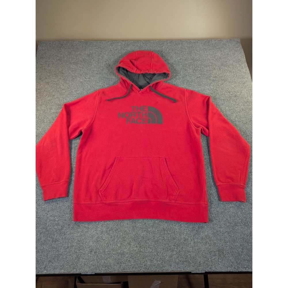 The North Face Mens Red Logo Pullover Hoodie Sweatshirt Size Large L 2376